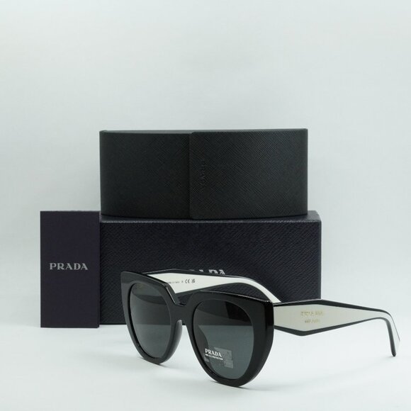 Prada PR14WS 09Q5S0 Sunglasses Black/Talc Cat Eye Frame, Dark Grey Lenses main image 6